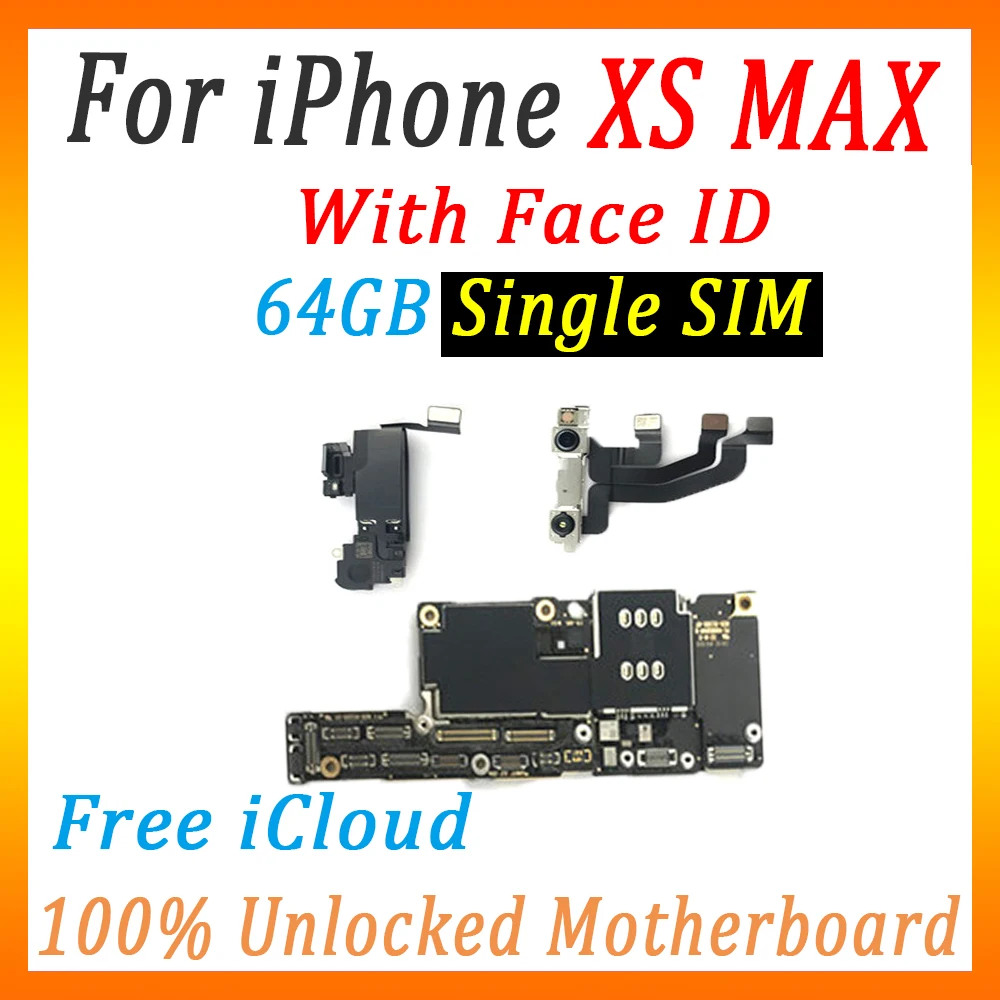 Материнская плата для iPhone XS Max с/без панели распознавания лица, разблокирована для iPhone XSMax основная плата Бесплатный iCloud - Цвет: 64GB  (1 SIM)