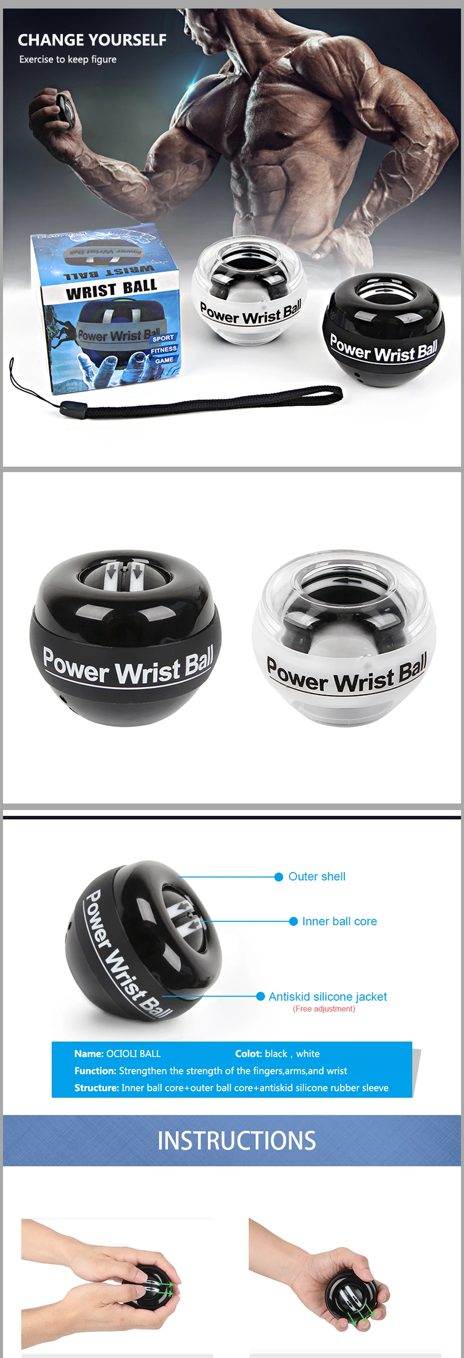 Сила силы запястье мяч гироскоп спиннинг Ротор тренажерный зал рукоятка ...