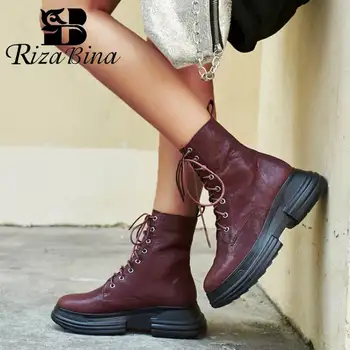 

RizaBina Women Fashion Boot Genuine Leather Office Lady Winter Ankle Boots Platform Daily Sexy Outdoor Footwear Botas Size 34-39