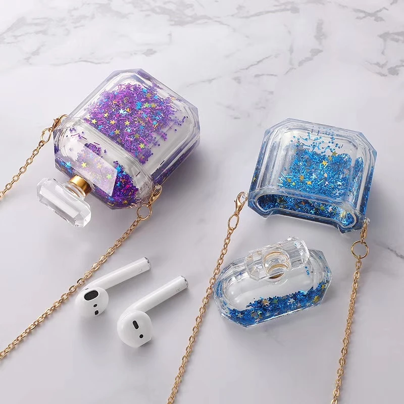 glitter liquid dynamic quicksand airpod case & neck chain luxury