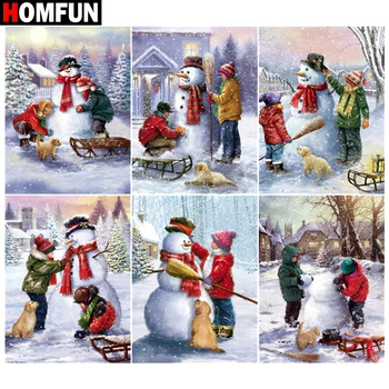 

HOMFUN 5d Diamond Painting Full Square/Round ‘’Christmas snowman kid" Picture Of Rhinestone DIY Diamond Embroidery Home Decor