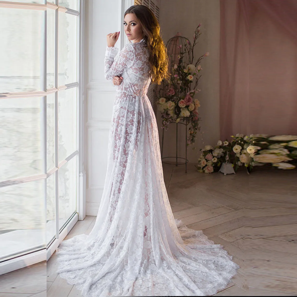 Кружевное газовое платье для беременных с длинным рукавом Прозрачная Юбка V