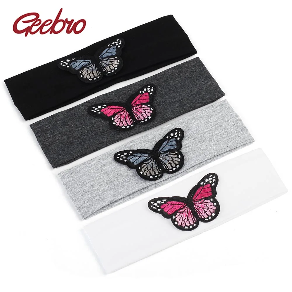 Geebro New Baby Elastic Cotton Headband Children Butterfly Girls Headwear Turban Flat Soft Fashion Hairband Hair Accessories sneakers gradient butterfly lace up round toe flat sneakers in multicolor size 37 38 39 40