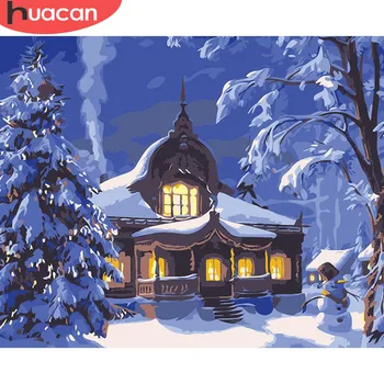 

HUACAN Coloring By Numbers Winter Landscape HandPainted Kits Drawing Canvas DIY Oil Painting Snow Scenery Pictures Gift