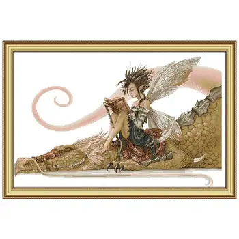 

The girl sat on the dragon counted printed on the canvas 11CT 14CT DIY kits Cross Stitch embroidery needlework Sets handmade