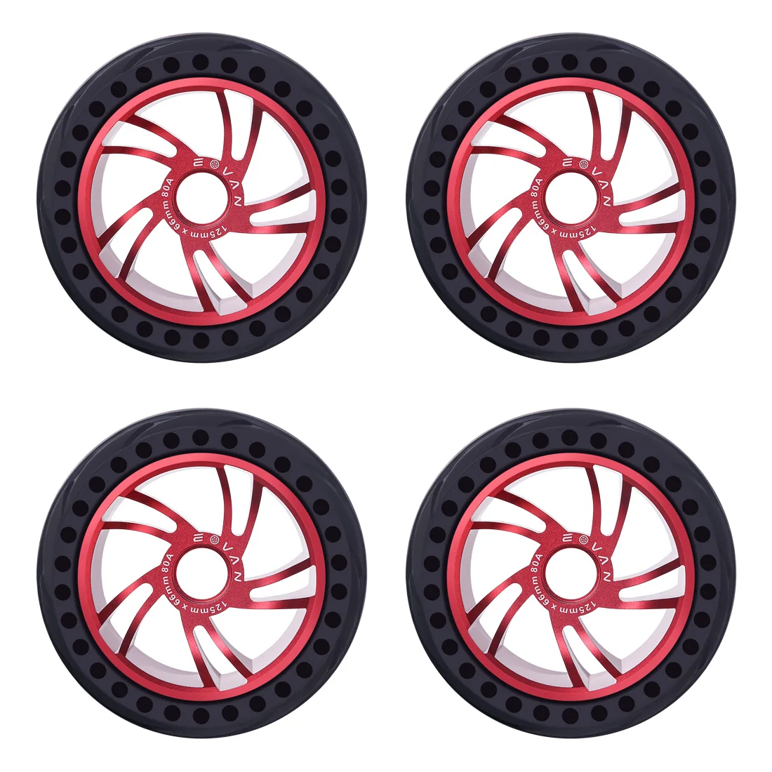 

4Pcs/Set 125LMH All Terrain Wheel Rubber Tires Skateboard Accessoires For Boosted Evlove Meoop - Red/Black