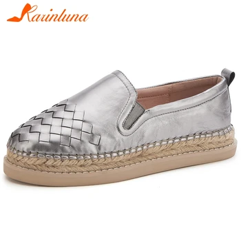 

Karinluna 2020 New Fashion Genuine Cow Leather Flats Loafers Shoes Woman Slip-On Solid Comfortable Flats Women Shoes Footwear