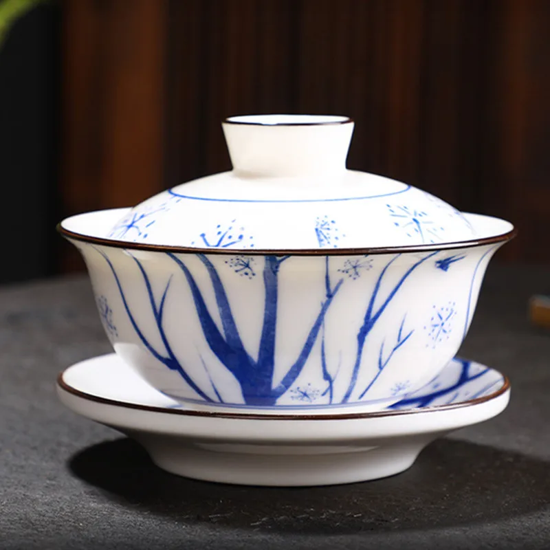 Синий и белый фарфор Gaiwan китайский стиль ретро Керамическая сансай чайная чаша обслуживание чайная чашка и блюдце набор