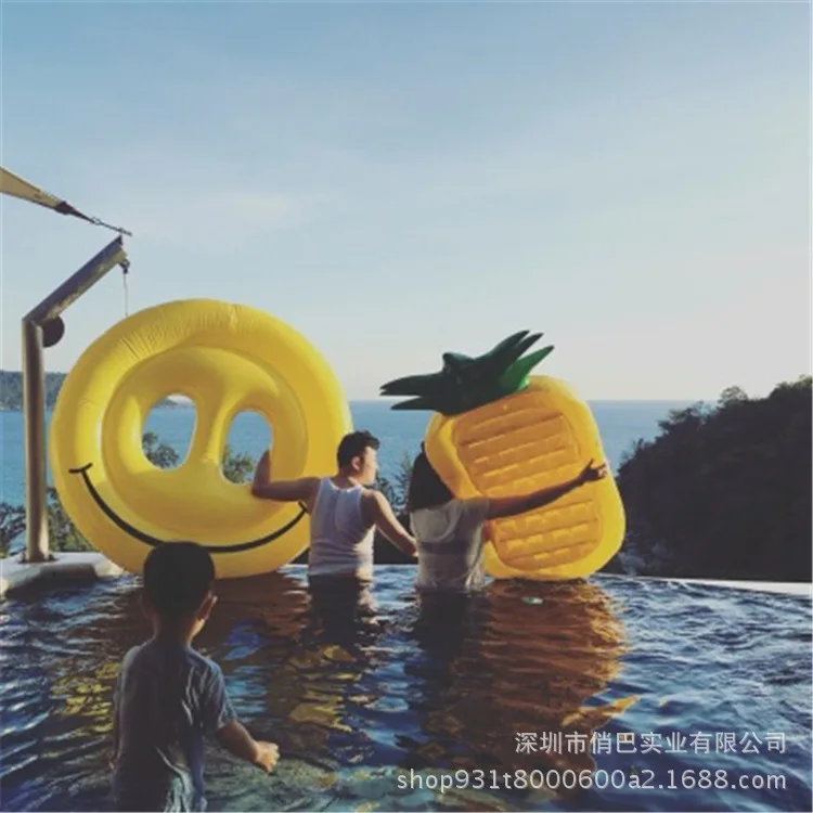 Currently Available Double Color Leaf Pineapple-shaped Floating Mat Inflatable Floating Row Floating Bed Watermelon Floating Row