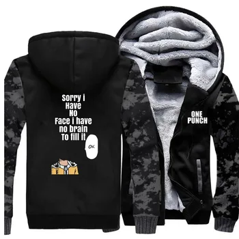 

One Punch Man Japan Anime 2019 Winter Coat Thick Mens Sweatshirts Camouflage Cartoon Hip Hop Warm Clothing Fashion Streetwear