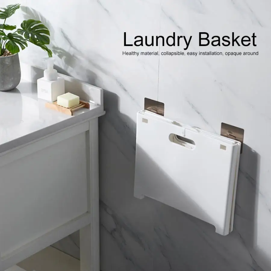 Wall-mounted Collapsible Laundry Bin Basket Foldable Hanging Laundry Hamper Dirty Clothes Handle Storage Baskets