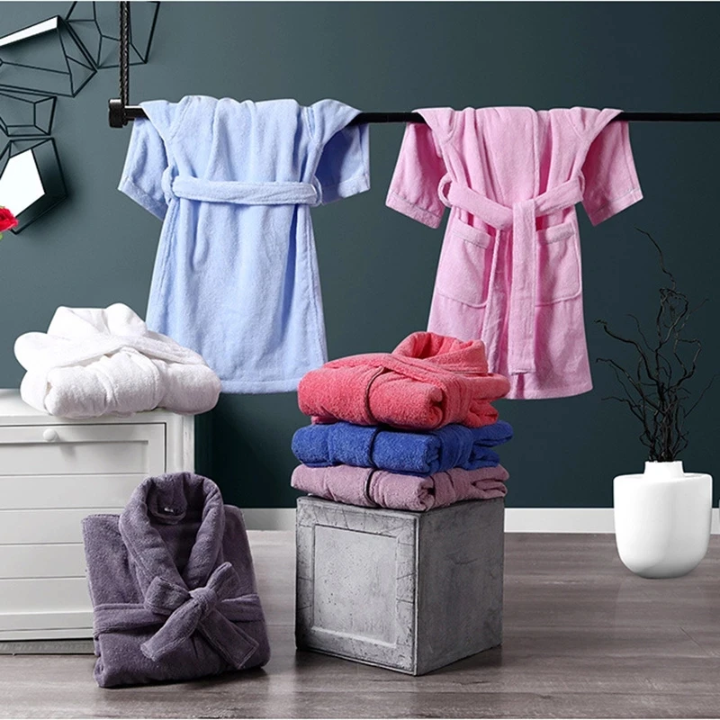 Children Toweling Terry Cotton Bathrobe Boys Kids Thicken Winter Bath Robe Little Girls Dressing Gown L171