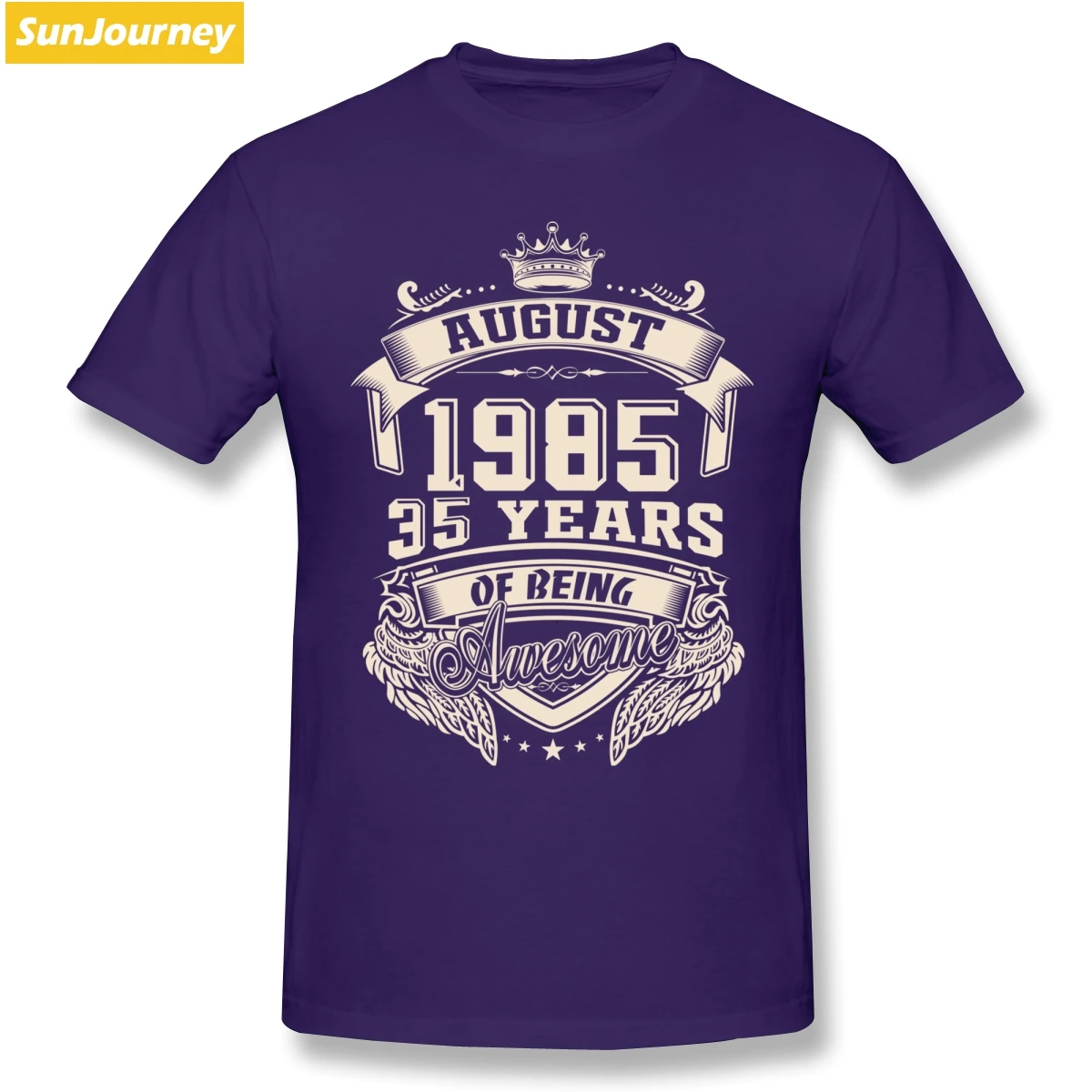 Фиолетовый Born In August 1985 35 Years Of Being Awesome Футболка мужская из хлопка с коротким рукавом - Цвет: Фиолетовый