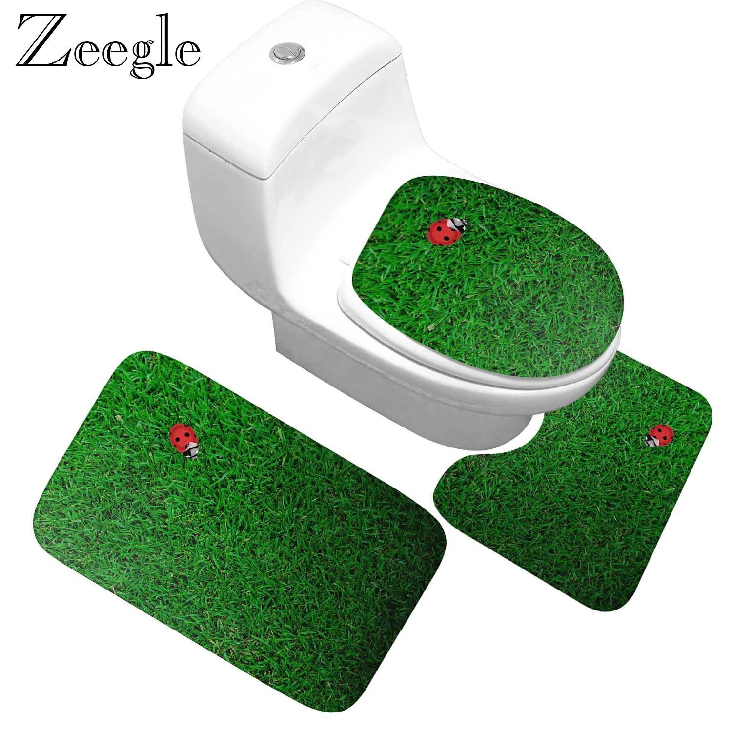 Zeegle 3Pcs Microfiber Bath Mats Set Anti-slip Decor Toilet Seat Tank Cover Rug Washable Shower Carpet And Soft Foot Rug