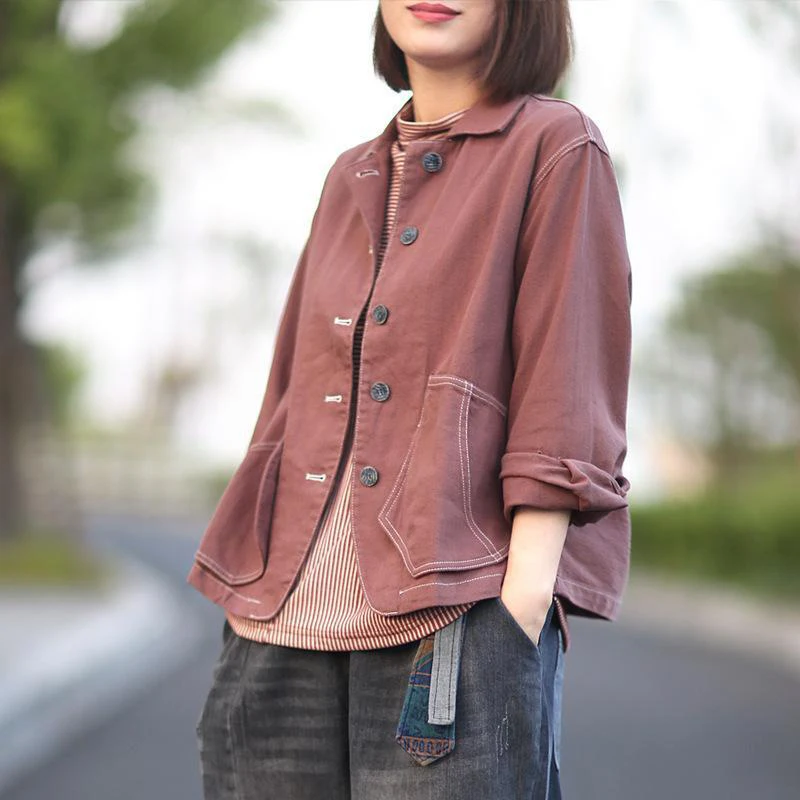 

New Arrival 2020 Spring Arts Style Women Long Sleeve Turn-down Collar Cotton Loose Coat Big Pocket Casual Coats And Jackets S902