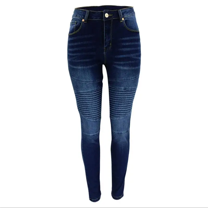 dark blue Новинка осени синего цвета мотоциклетные байкерские джинсы с молнией Для женщин Средний Высокая талия стрейч джинсовые узкие штаны Motor Jeans для Для женщин - Цвет: dark blue