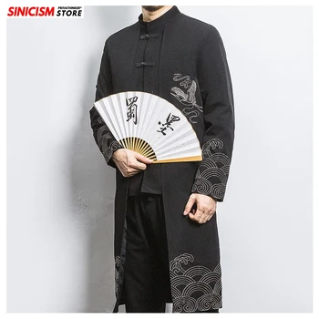 

Sinicism Store Mens Casual Long Embroidery Trench Jacket Men Chinese Style Buckle Winderbreak Male Spring Coats 5XL Clothes 2020