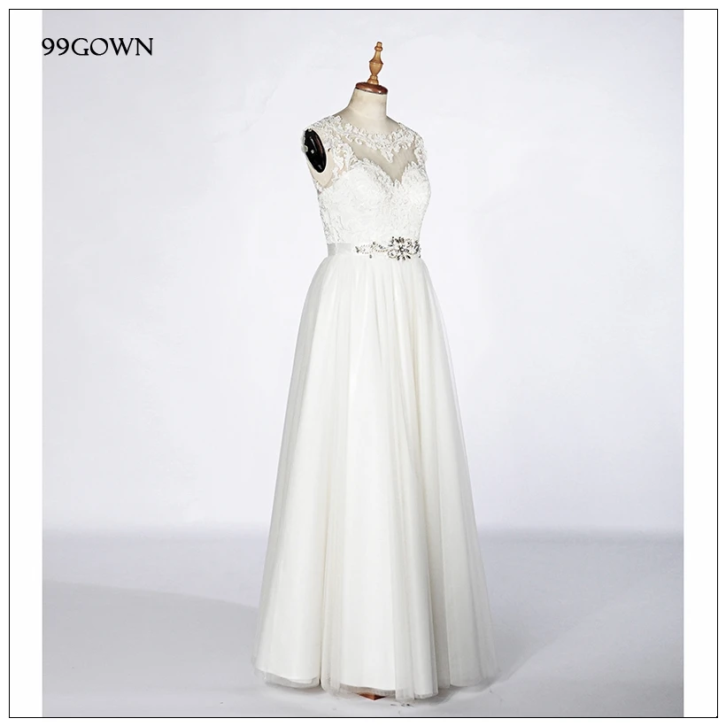 99GOWN белое кружевное длинное платье для подружки невесты без рукавов с вышивкой бисером женские платья для свадебной вечеринки