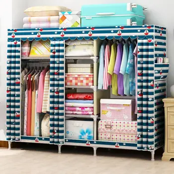 

Super Large Bold Family Wardrobe Portable Stainless Steel Sturdy Closet Reinforced Freestanding Fully-enclosed Bedroom Furniture