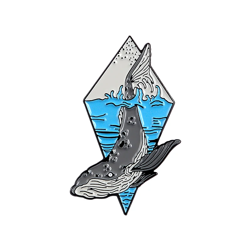 Глубокий морской Кит булавка синяя волна одинокий Серый Кит эмаль булавки и броши-значки для лацкана нашивка рюкзак сумка животное ювелирный подарок - Окраска металла: Grey whale 2