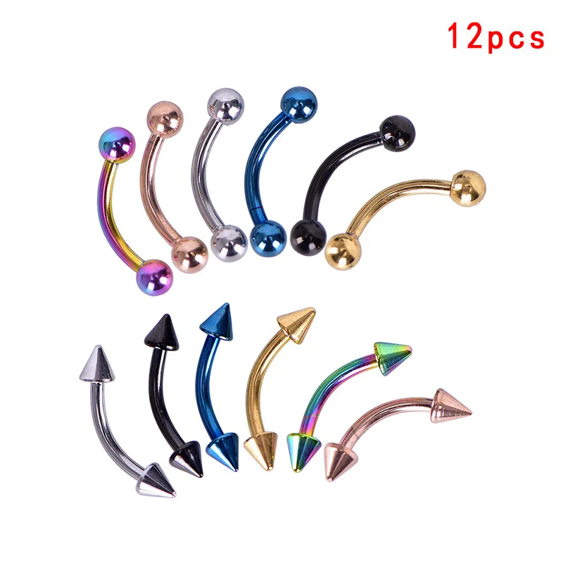 12PCS/Set Hot New Stainless Steel Pointed Eyebrow Ring Body Piercing Navel Ring Belly Button Earrings Lip Ring Piercing Jewelry