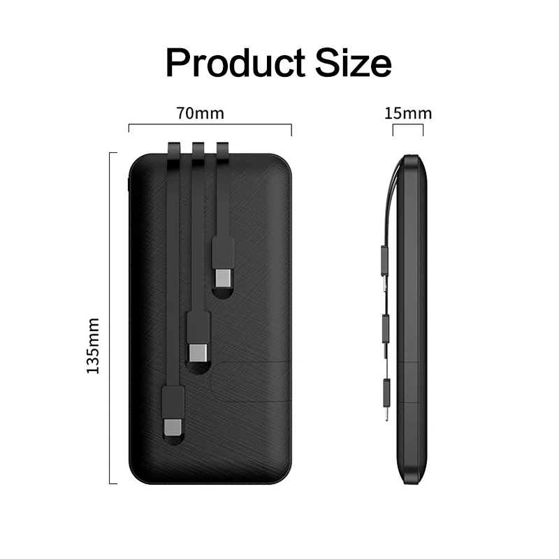 Внешний аккумулятор 20000 мАч встроенный 3 кабеля внешний аккумулятор для iPhone 11 pro X 8 7 Внешний аккумулятор для Xiaomi повербанк с кронштейном