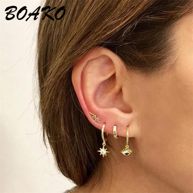 BOAKO Винтаж Панк гром серьги золотые серьги Альпинисты изящная молния Болтовая шпилька серьги для женщин 925 серебро серьги