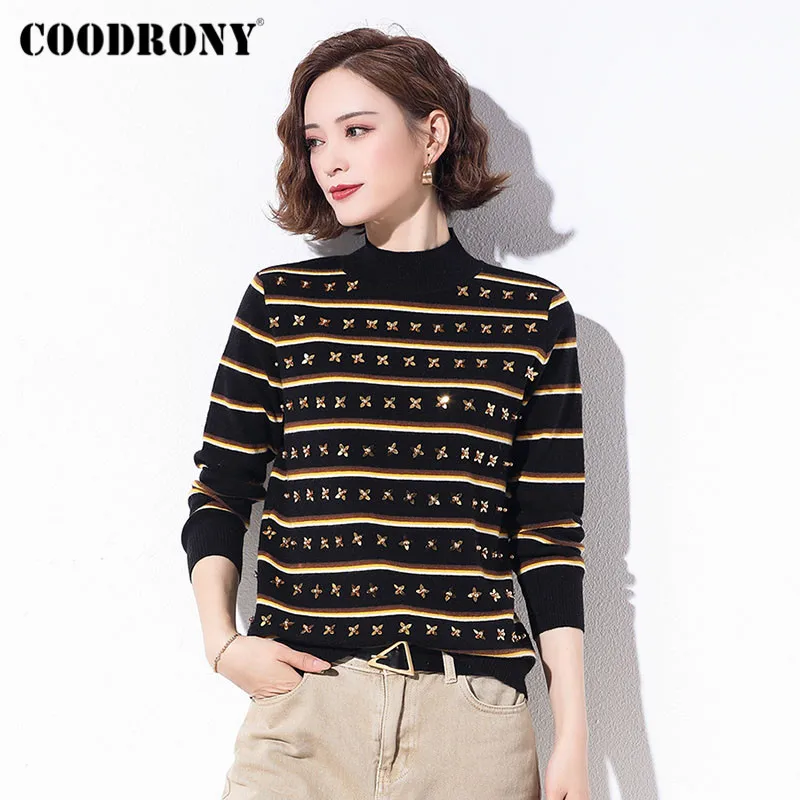 COODRONY Brand Autumn Winter Floral Jumpers Female Casual Long Sleeve Knitwear Slim Pullover Sweaters For Women W1097