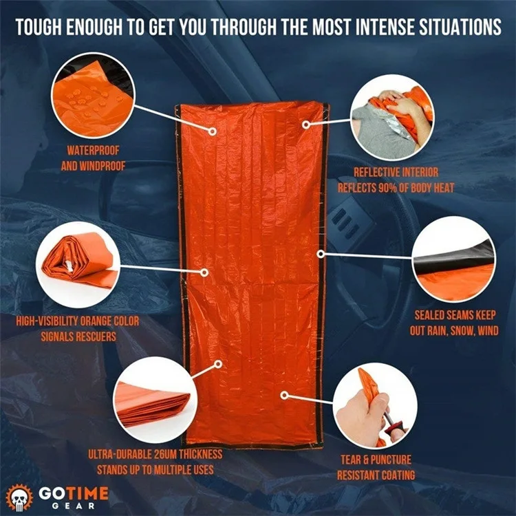 Description Picture 6 of itemPortable Waterproof Emergency Survival Sleeping Bag Hiking Camping Gear Thermal Bivy Sack First Aid Rescue Kit Mylar Blanket