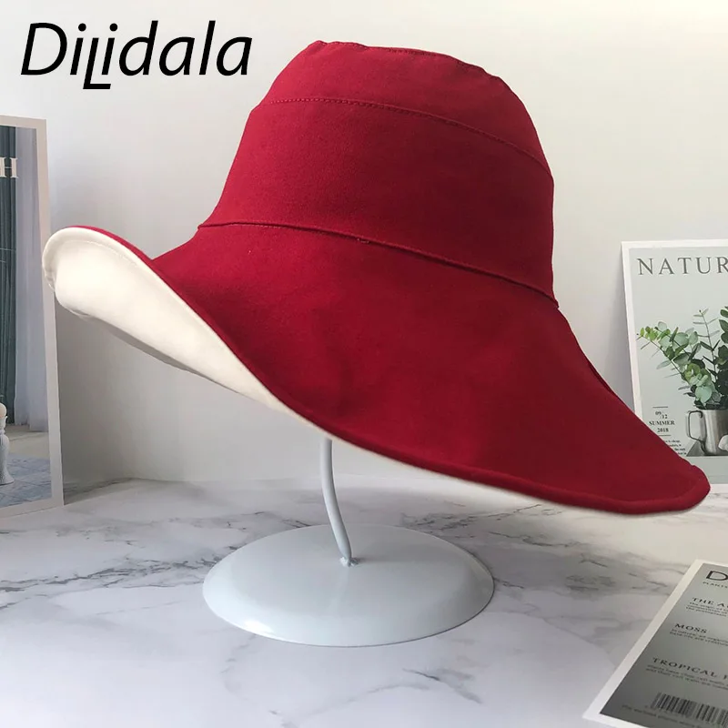 Dilidala Двусторонняя летняя Солнцезащитная Рыбацкая шляпа для женщин, дикая маленькая свежая Милая Солнцезащитная шляпа с большими полями, новинка