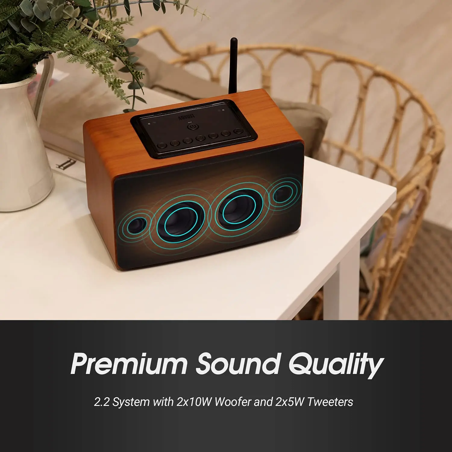 WS350 Altavoz Inalámbrico Estéreo WiFi Multiroom-August WS350 – Altavoz  Bluetooth 30W con App Altavoz de Madera WiFi/Bluetooth con Cable 3,5mm  Altavoz Multifuncional IPX5