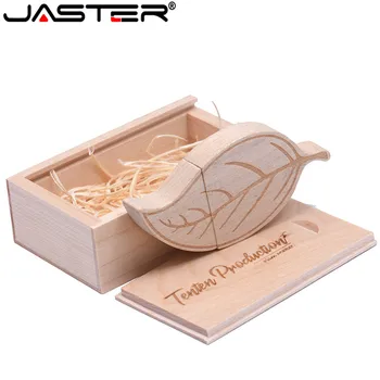 

JASTER 1PCS free custom logo wooden leaf + packing box usb flash drive Memory stick pendriver pendrive 8GB 16GB 32GB 64GB gift
