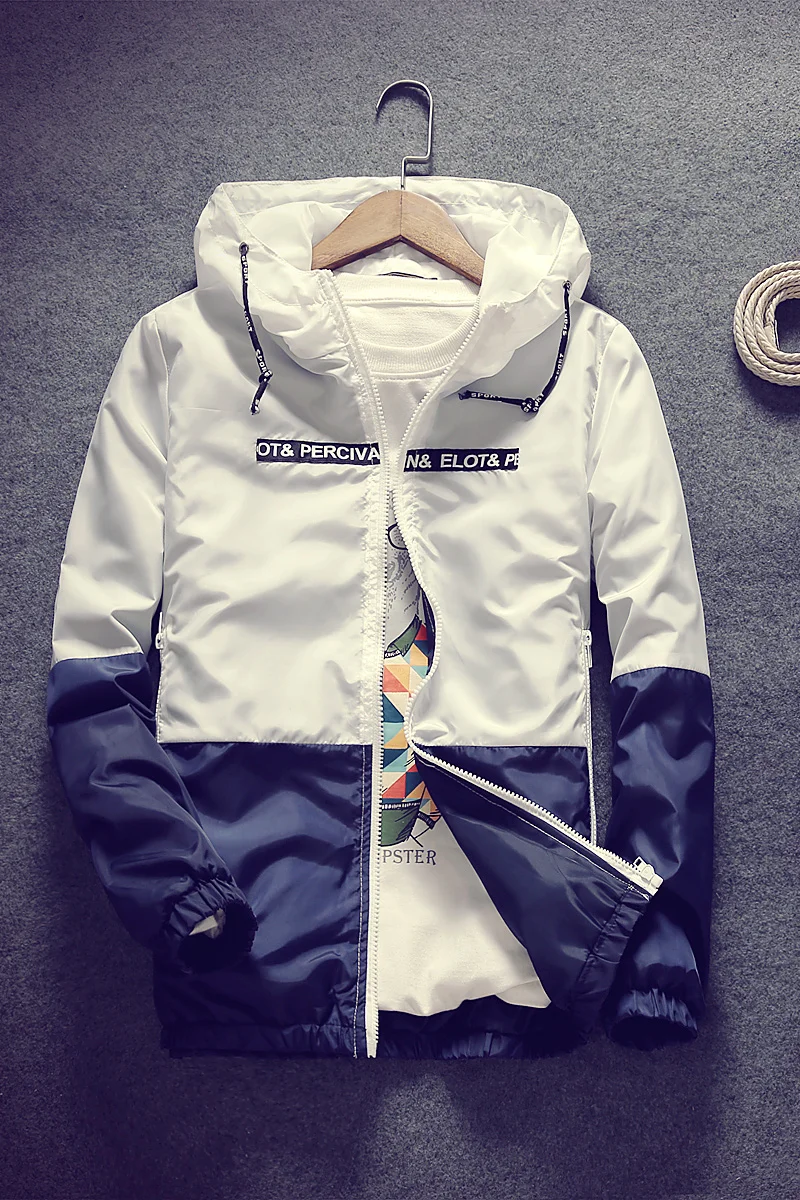 Promotion Men Casual Spring Autumn Lightweight Jacket 2019 New Arrival Hooded Contrast Color Zipper up Jackets Outwear Cheap