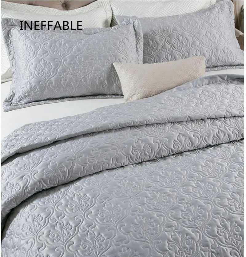 Colcha acolchada de 100% algodón, funda de cama gris, tamaño de sábana de 240x260cm, funda de almohada de Manta, 3 uds.