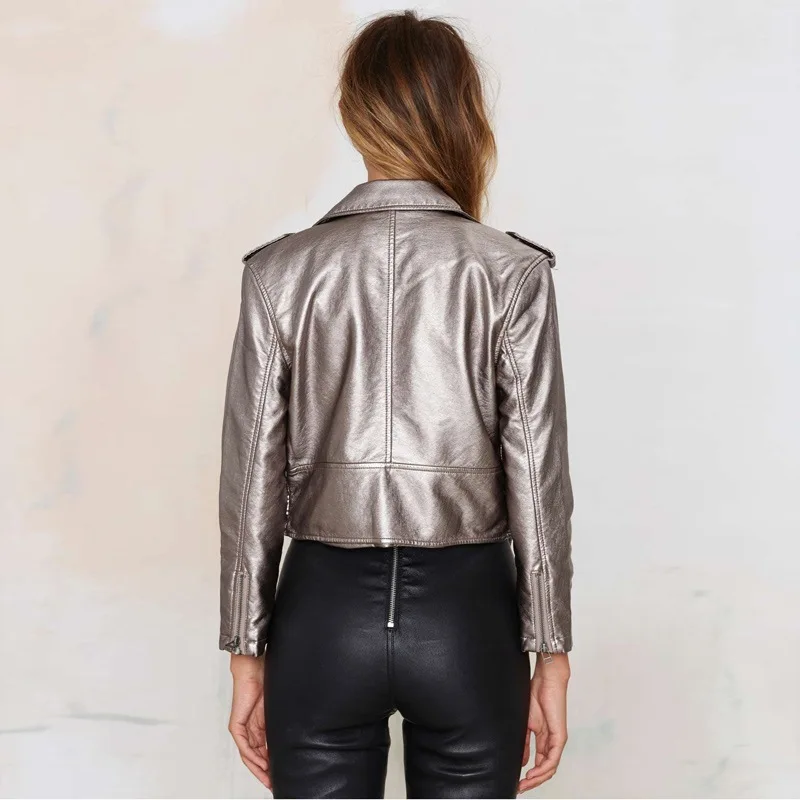 

Autumn Street Women's Punk Motorcycle Faux Leather Coat European Fashion Short Slim Fit Biker Jackets Women Outwear 2056