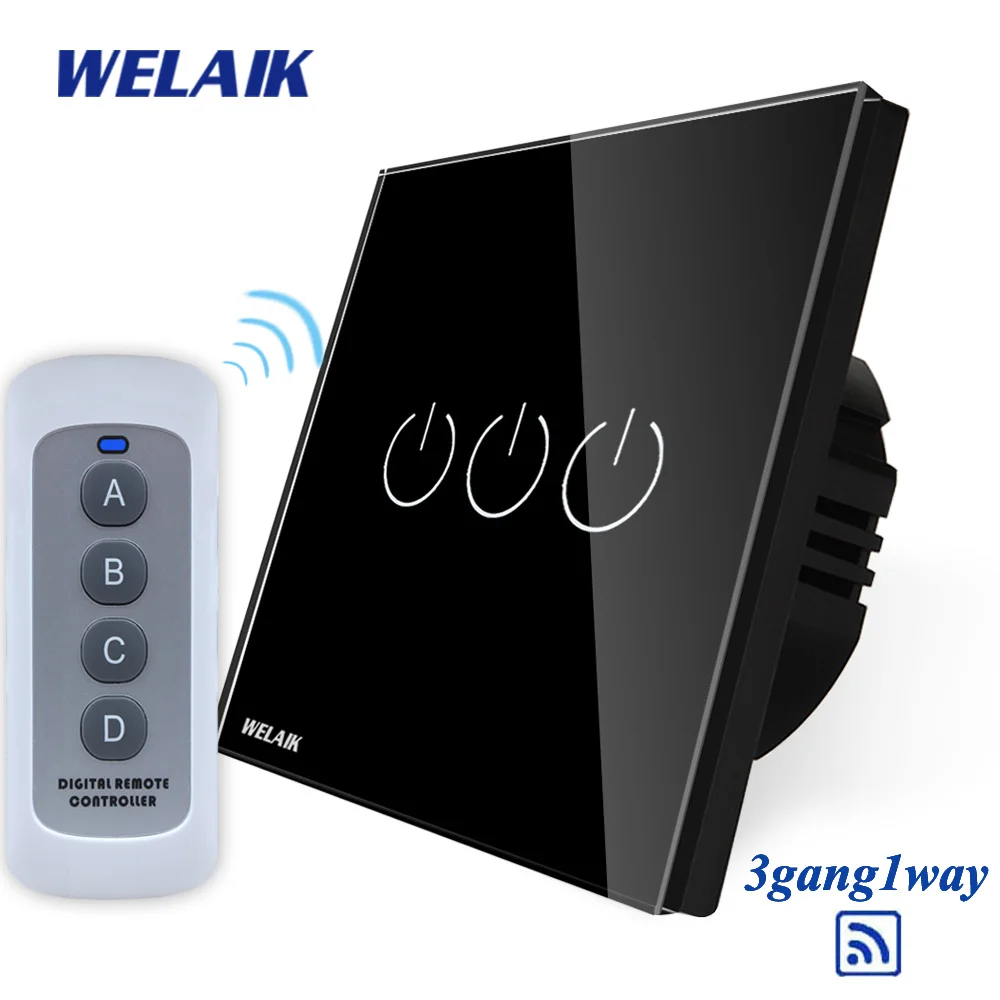 WELAIK UK RF 433MHZ настенный сенсорный выключатель-Кристалл Стекло-панель Переключатель-светодиодный светильник-пульт дистанционного управления-умный-переключатель 3 ганг-1way B1933CW/BR01