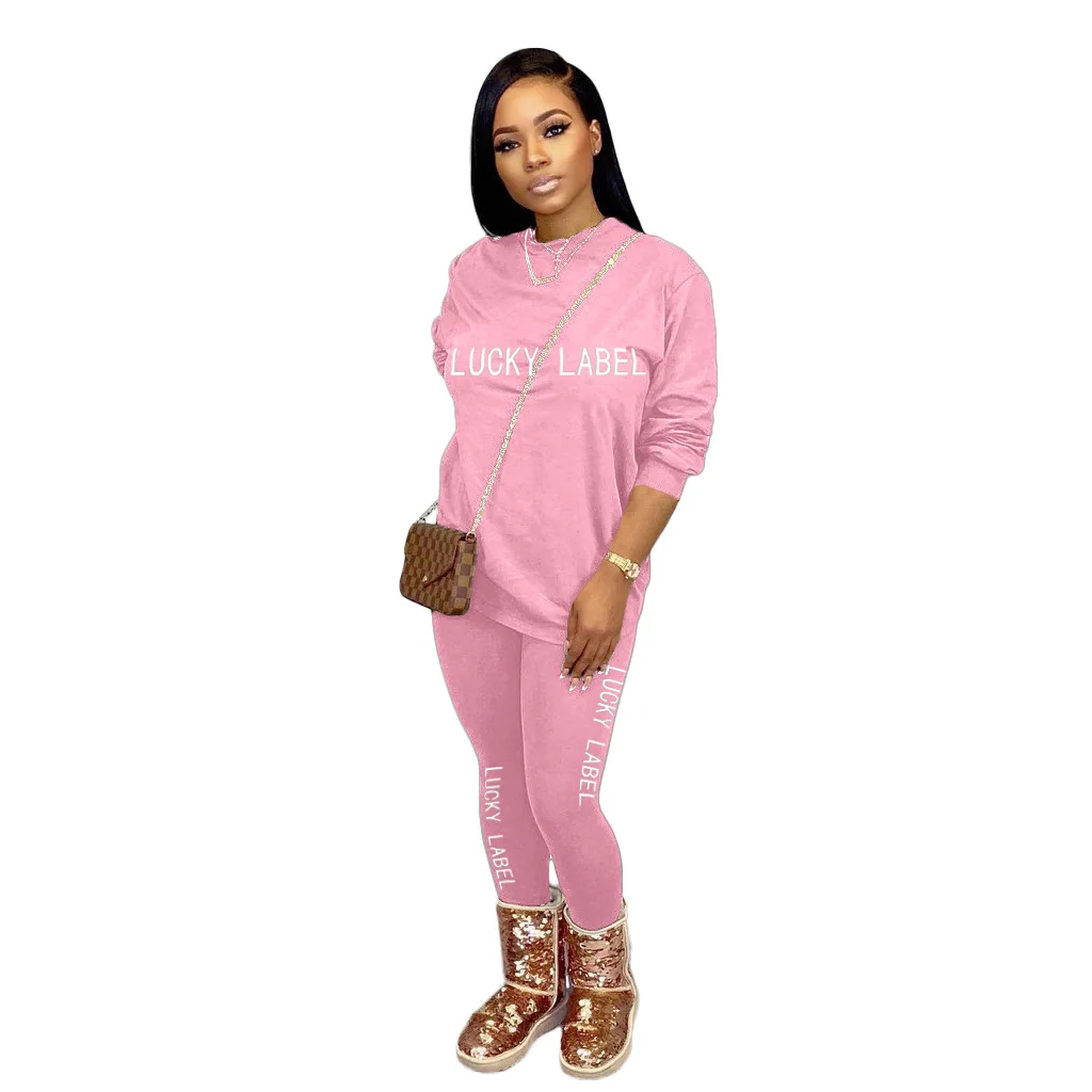 

2 Piece Set Women Fall Clothes for Women Winter Casual O-Neck Printing Letter Long Sleeve Two Piece Outfits for Women