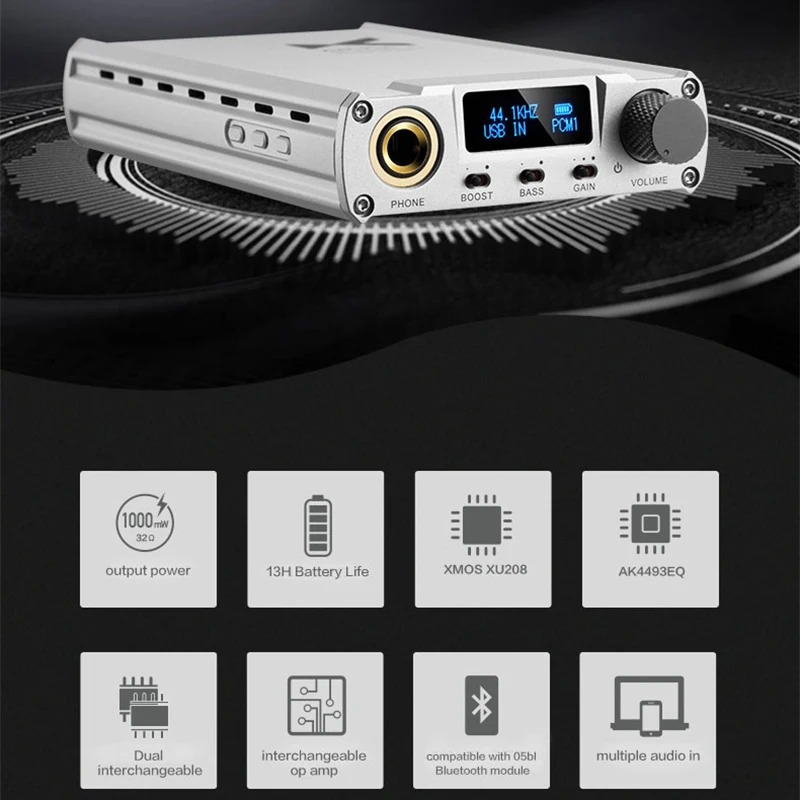 

Xduoo XD05 Plus HIFI DAC Headphone Amplifier bluetooth 1000mW XMOS XU208 AK4493EQ Lossless Rechargeable