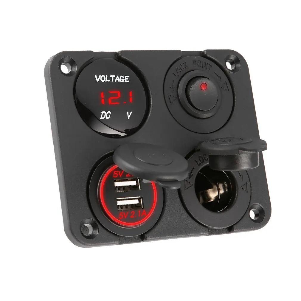Автомобильное зарядное устройство с двумя usb-портами+ светодиодный вольтметр+ розетка питания 12-24 В+ переключатель включения 4 в 1 Автомобильный МОРСКОЙ лодочный светодиодный переключатель