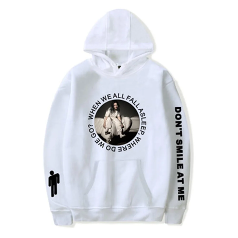 white yuan quan Billie Eilish Толстовка Мужская Черная Толстовка пара Billie Eilish Толстовка простая сохраняющая тепло Женская/Мужская толстовка одежда - Цвет: white yuan quan