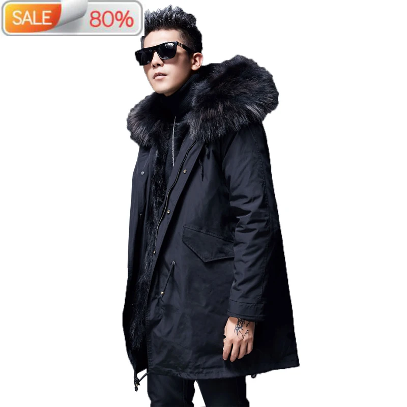 

Real Men WIinter Jacket Parka Hombre Racoon Fur Liner Plus Size Long Coat Manteau Homme Hiver MC1AC035 B21205