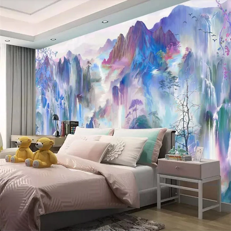 Beibehang-Custom-wallpaper-new-Chinese-cranes-flowers-and-birds-color-background-wall-custom-large-mural-wallpaper (2)