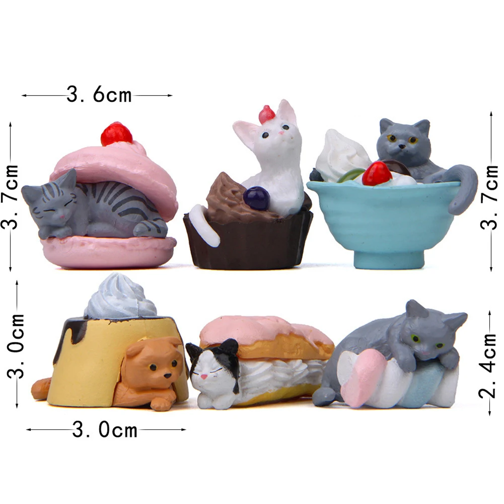 6Pcs Dessert Cats Animal Model Figurine Miniature Bonsai Fairy Garden Decoration