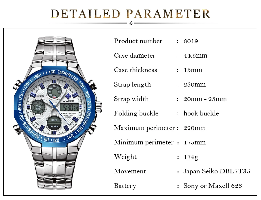 WWOOR Sport Brand Luxury Men Watch Full Steel Waterproof Military Army LED Big Dial Wrist Watches For Men Relogio Masculino 2022