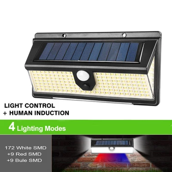 

190 LED Solar Light Outdoors Solar Motion Sensor Wall Lamp Red Blue Light Security Lighting Emergency Solar Powered Garden Light