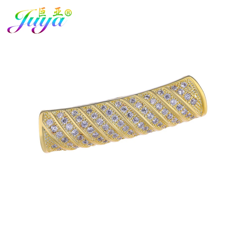 Juya DIY золотые/серебряные/розовые золотые разделительные бусины, поставки, микро проложенные циркониевые изогнутые трубчатые бусины для изготовления ювелирных изделий из натурального камня и жемчуга - Цвет: Gold