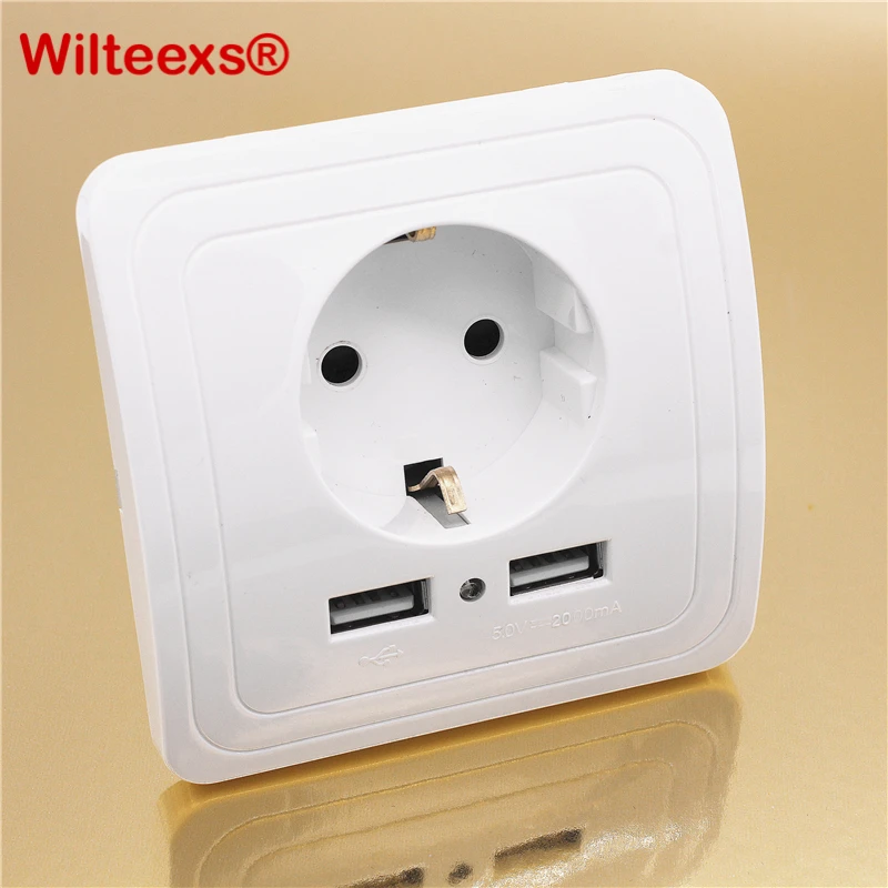 WILTEEXS Dual USB порты и разъёмы В 5 в 2A Электрический стены переходник для зарядного устройства ЕС розетка переключатель Мощность док станции