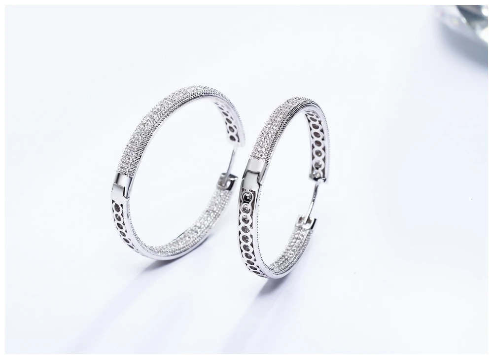 DreamCarnival 1989 Rhodium Color Zirconia Luxury Elegant Classic Hoop Earrings for Women Thin Easy Push In Pin Locks SE23882-WR