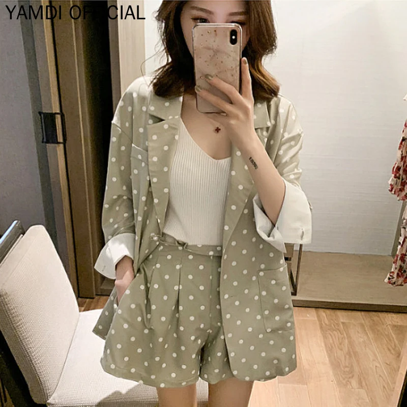 Женский короткий костюм YAMDI повседневный из блейзера и шорт комплект 2 предметов
