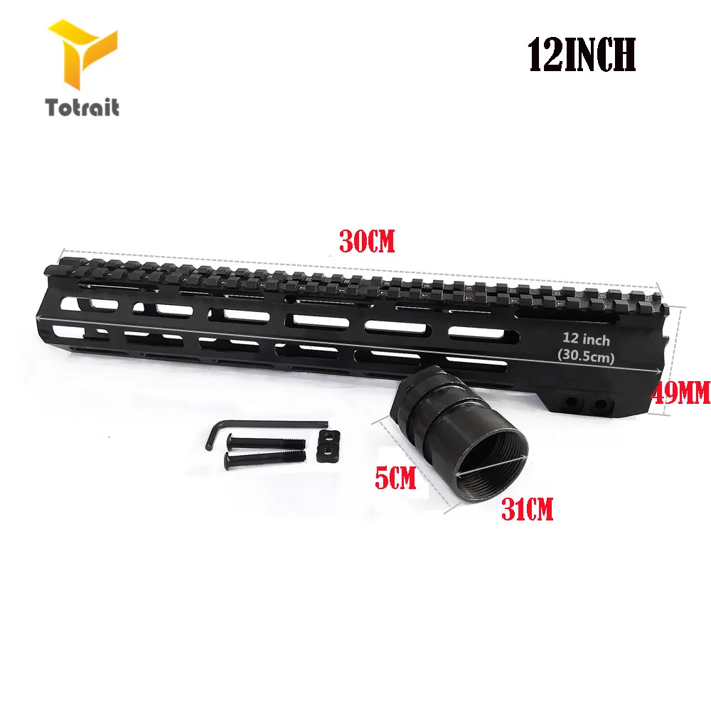 12 inch TOtrait tactical AR15 M4 Mlok 7/9/10/12/13,5/15/17/19/inch тонкий свободный поплавок Handguard прицел крепление со стальной гайкой черный - Цвет: 12 inch